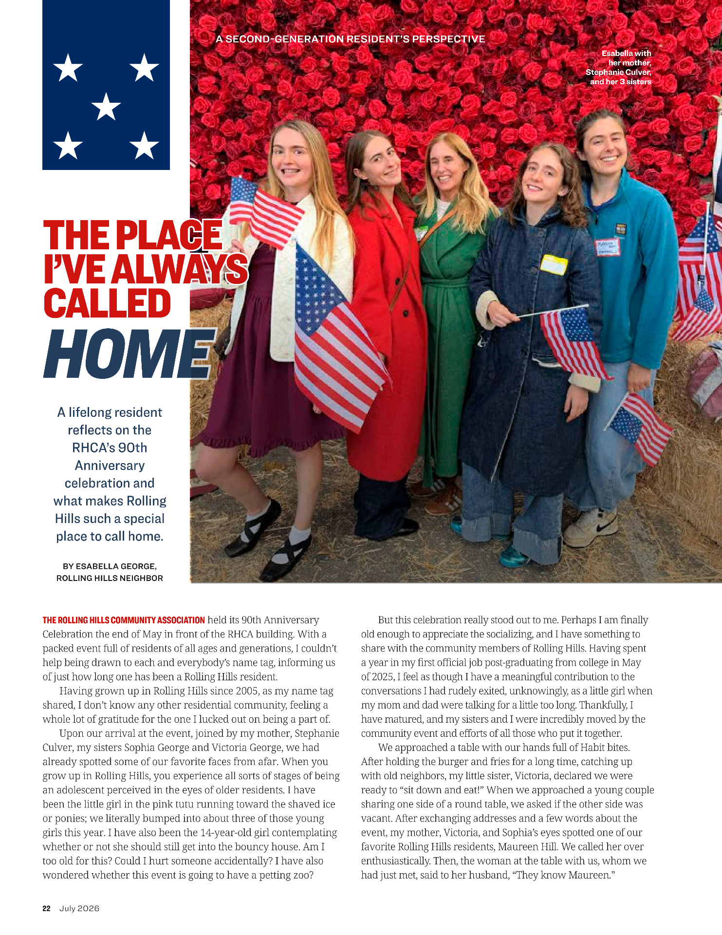 'The Place I've Always Called Home' editorial feature with the George sisters photographed in front of Tatiana's red rose flower wall