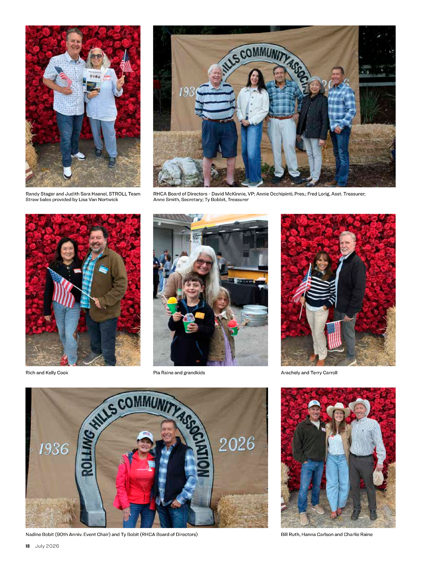 Magazine photo grid of neighbors and families posing in front of Tatiana's red rose flower wall